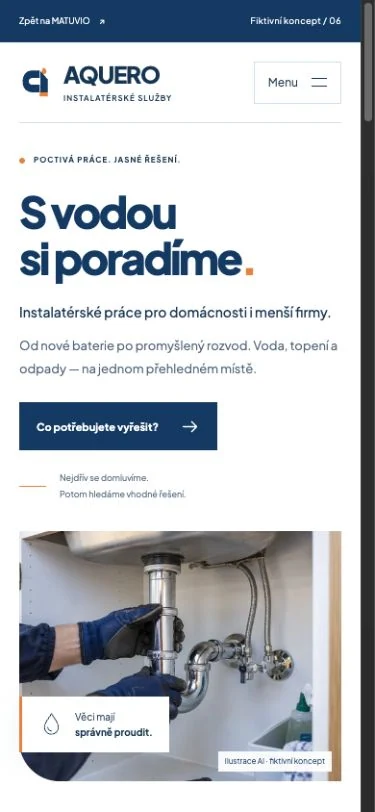 Mobilní podoba stejného webu AQUERO.