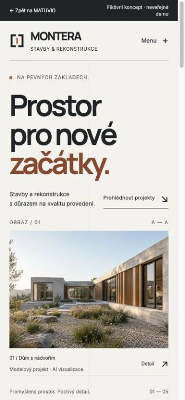 Mobilní podoba stejného webu MONTERA.